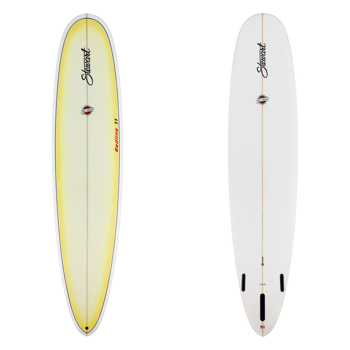 Stewart Longboard 9'0" Redline 11 (9'0", 23 3/4", 3 1/8") B#129405 with a light yellow fade panel on the deck