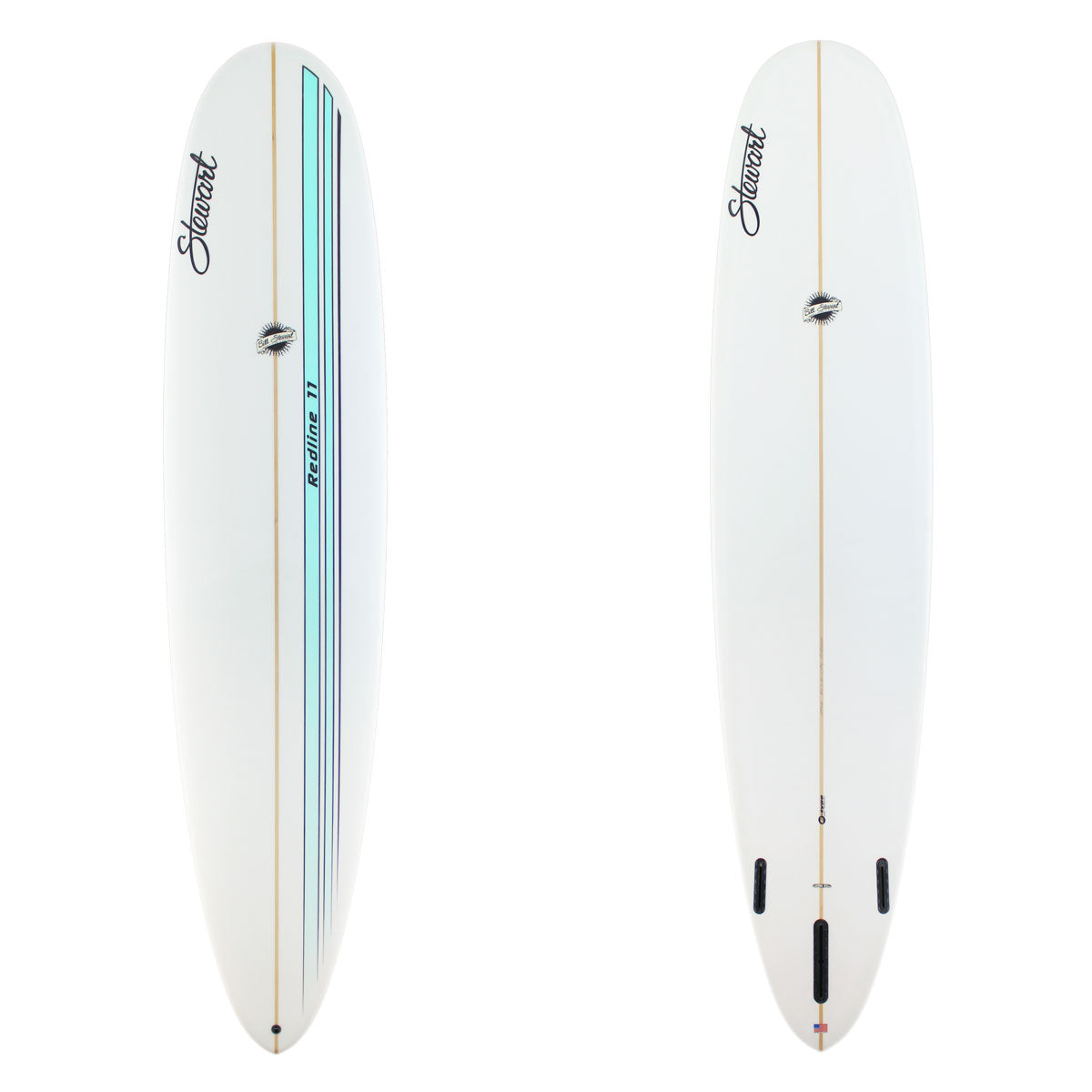 Stewart Longboard 9'0" Redline 11 (9'0", 24", 3 3/8") B#129408 with a blue racing strip on the deck