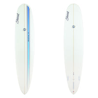 Stewart Longboard 9'0" Redline 11 (9'0", 23 1/2", 3 1/4") B#129701 with a blue to light blue racing stripe on the deck