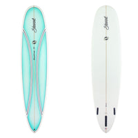 Deck and bottom view of a Stewart Redline 11 with a light blue deck featuring banded pinlines and an all clear / white bottom. 