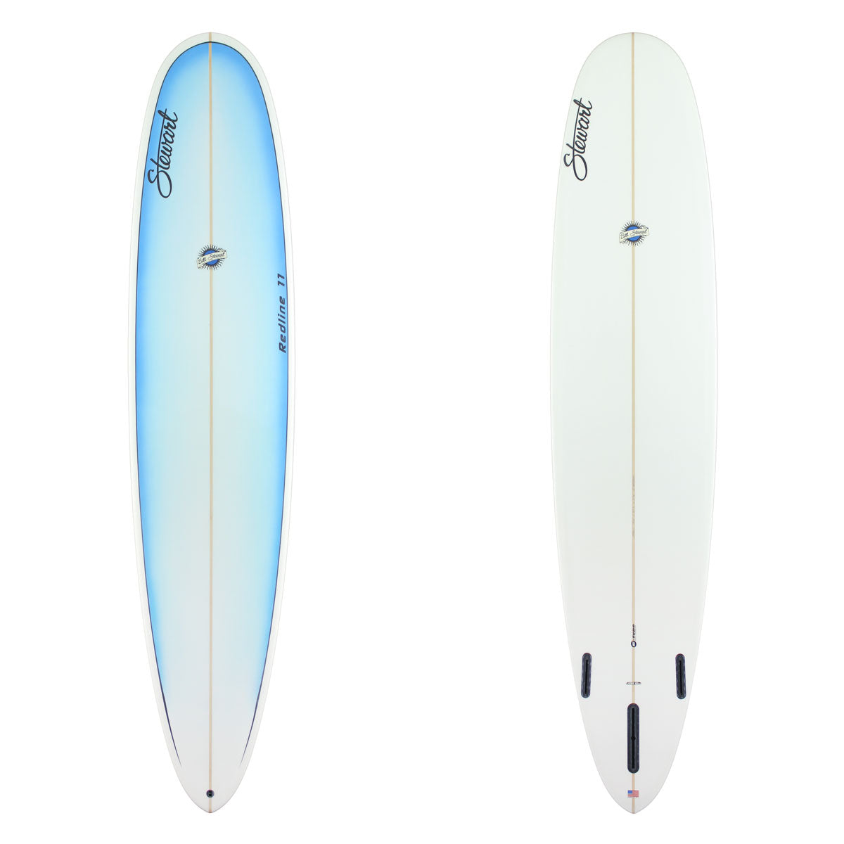 Stewart Longboard 9'0" Redline 11 (9'0", 23 1/2", 3 1/8") B#129851 with a blue fade panel from nose to tail on the deck