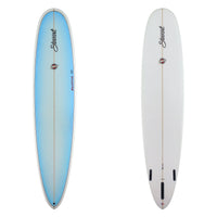 Stewart Longboard 9'0" Redline 11 (9'0", 23 1/2", 3 1/2") B#129991 Light blue tint on deck with clear rails and bottom with black logos and red Bill Stewart sun logo