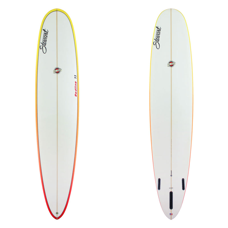 Two images of a stewart Redlinee 11 with yellow to red rails and black branding.