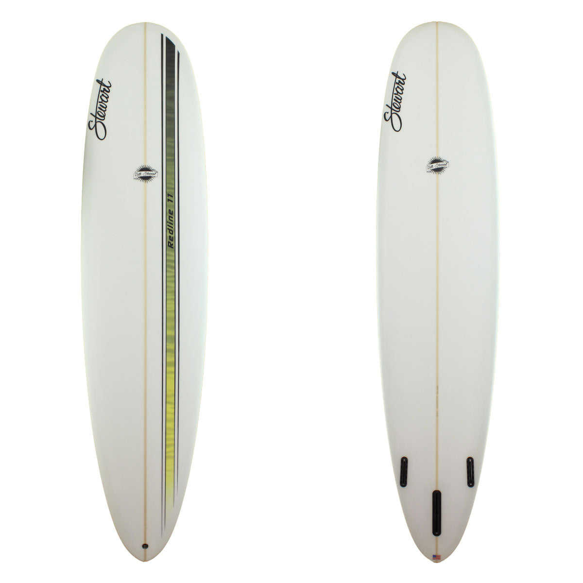 Stewart Surfboards Redline 11 longboard (9'0", 23 1/4", 3 1/8") with green and black stripes