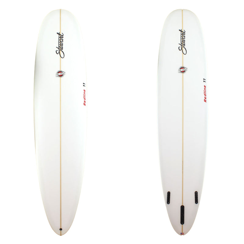 Stewart Surfboards Redline 11 longboard (9'0", 23 1/4", 3 1/4") with clear white deck and bottom