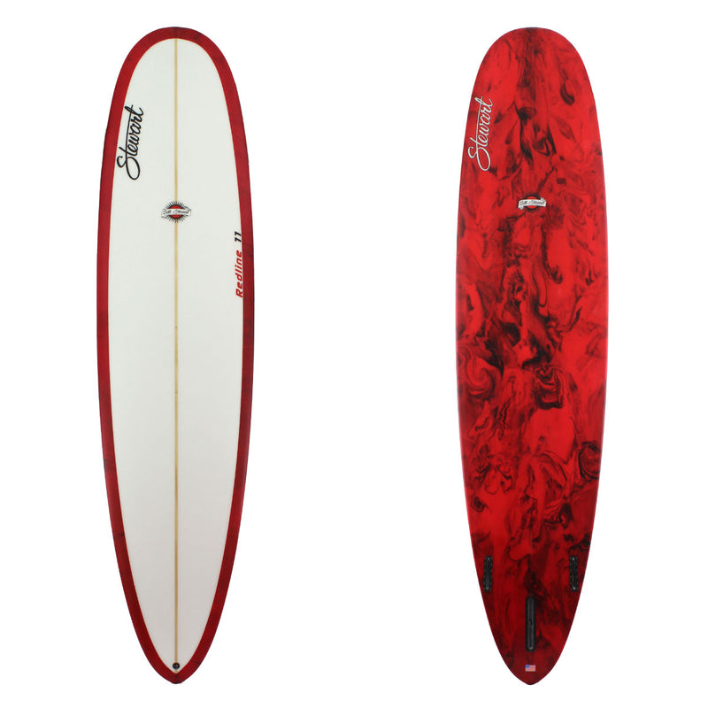 Stewart 9'0" Redline 11 Longboard with red and black resin swirl on bottom and rails on deck (9'0", 23 3/4", 3 1/4") B#127529