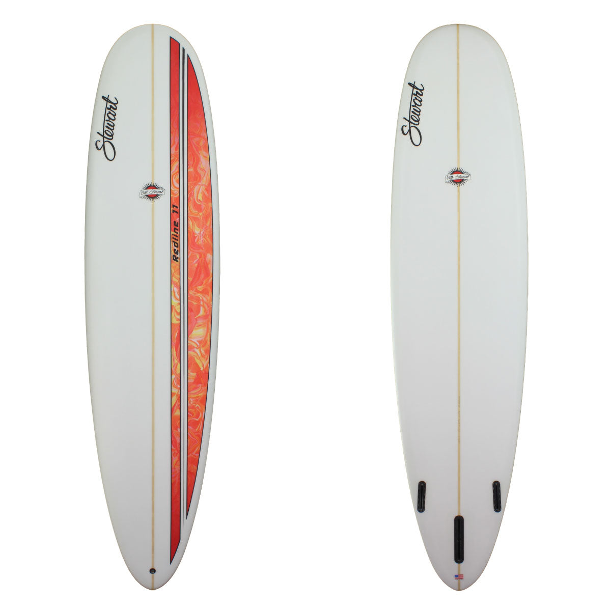 deck and bottom view of redline 11 with orange spray on deck 