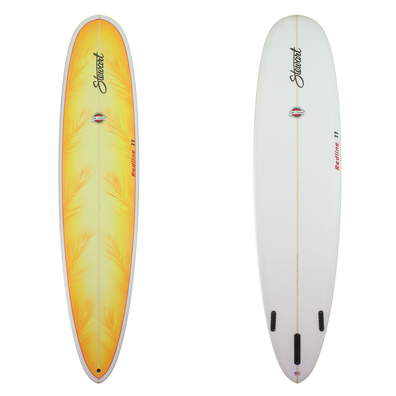 deck and bottom view of stewart redline 11 with yellow paint on deck