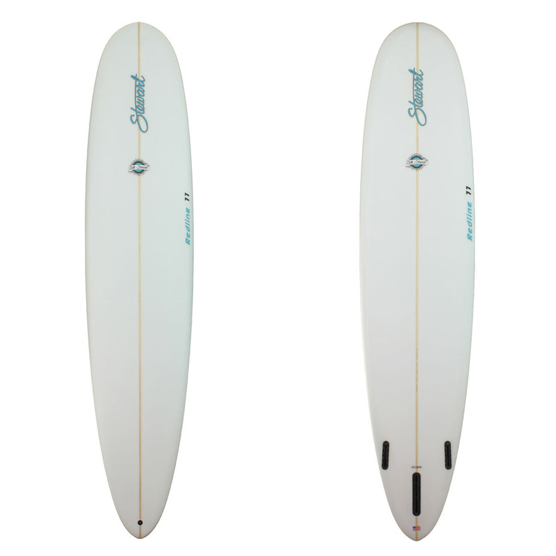 Deck and Bottom View of a stewart redline 11 longboard with no colorwork and a sand finish 