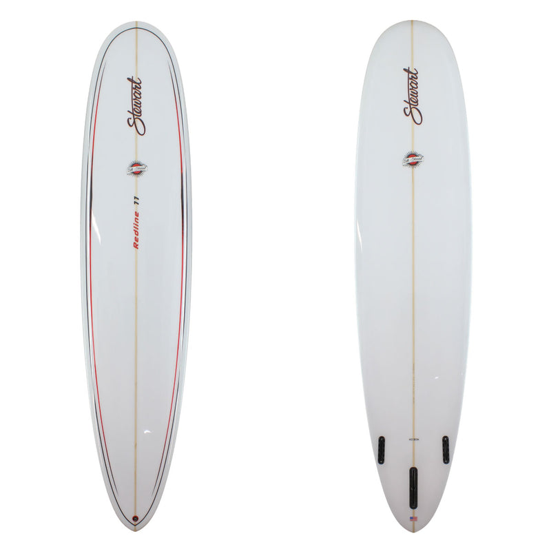 Deck and bottom view of a stewart redline 11 with a black and red pin line and a gloss and polish finish 