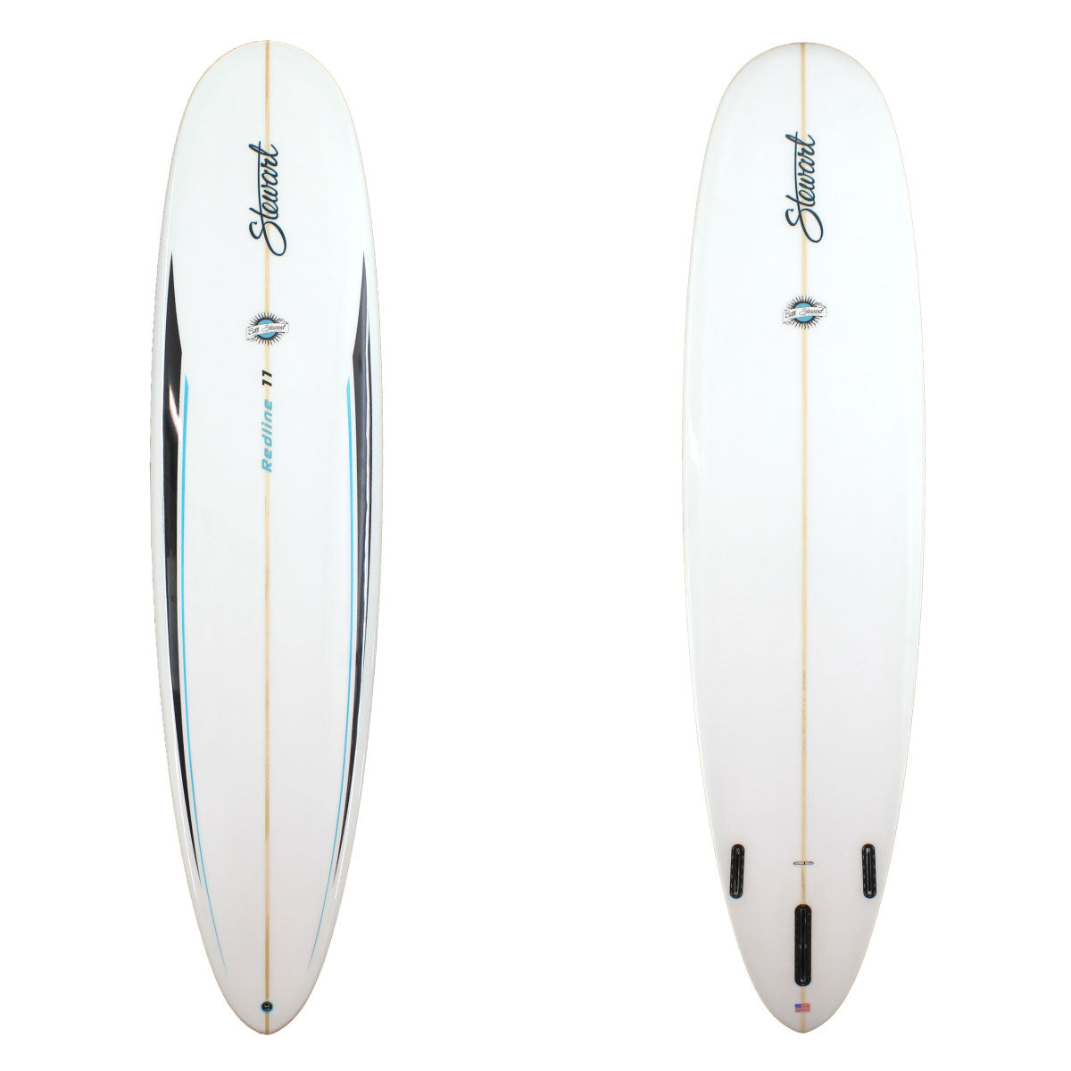 Stewart Longboard 9'0" Redline 11 (9'0", 23 3/4", 3") B#128162 Polish & Gloss with black and blue Pin stripes on the deck