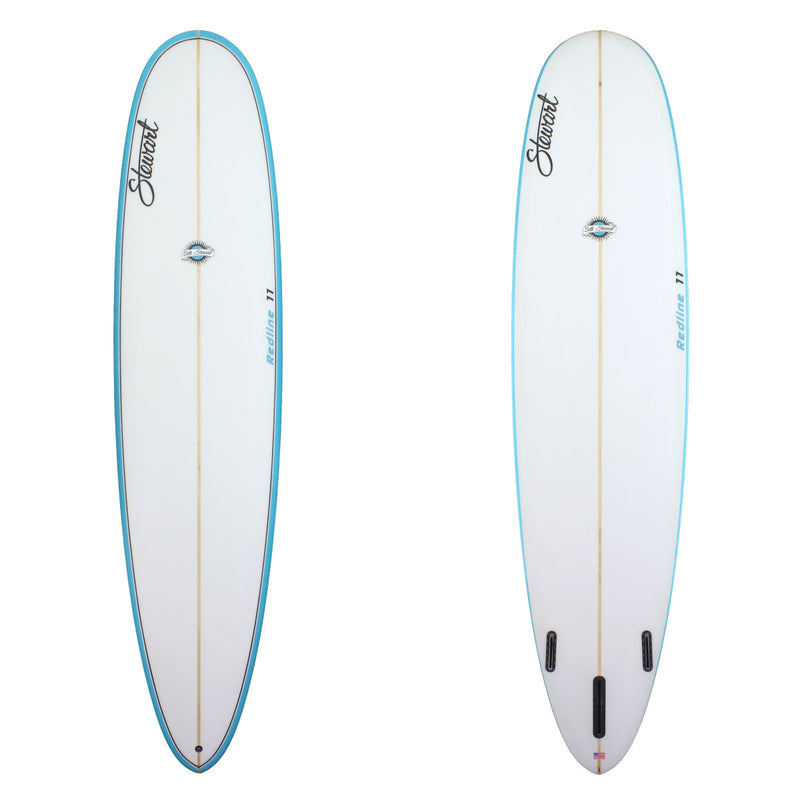 Stewart Longboard 9'0" Redline 11 (9'0", 23", 3") B#128373 with blue rails and black pinline on the deck