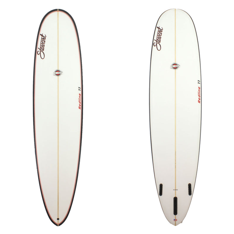 Stewart Longboard 9'0" Redline 11 (9'0", 23 1/2", 3") B#128376 with black rails and a red pinline on the deck