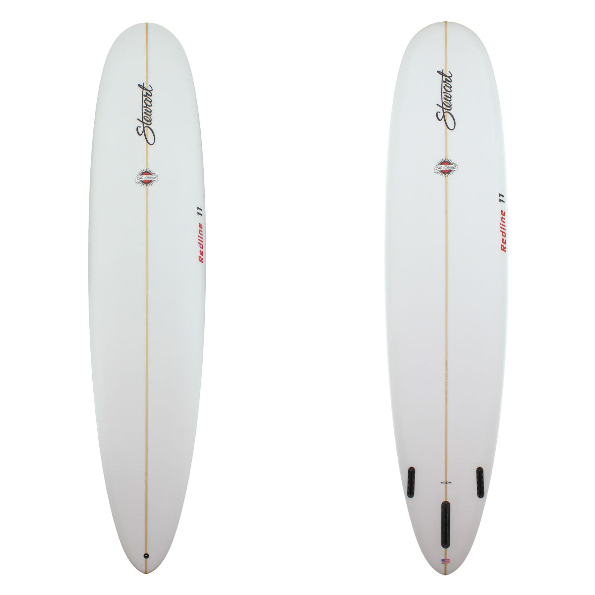 stewart redline 11 longboard surf board clear glassjob with red logos