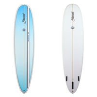 Stewart Longboard 9'0" Redline 11 (9'0", 23 1/2", 3 3/8") B#128421 with 2 blue fade panels on the deck with a black racing stripe 