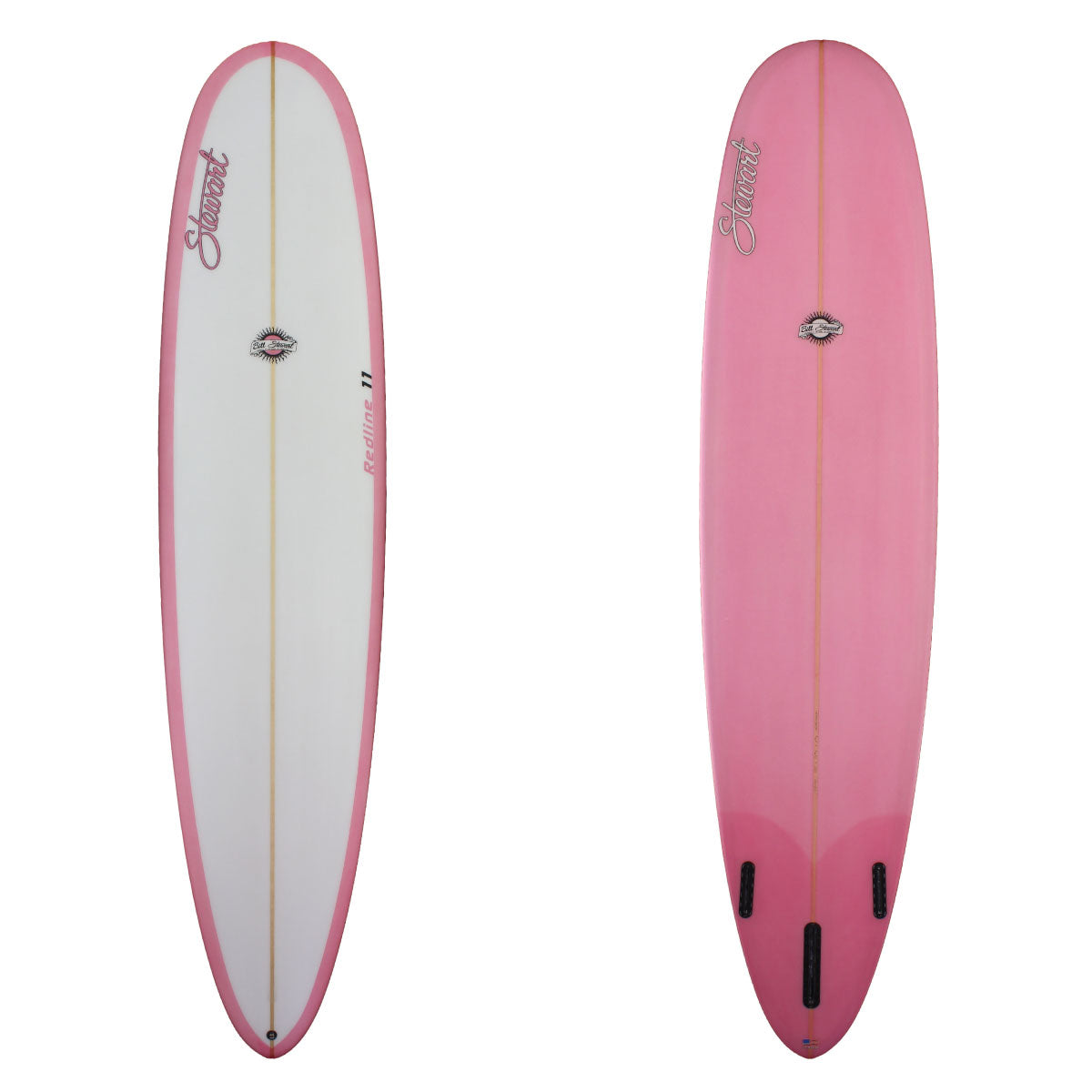 Stewart Longboard 8'0" Funline 11 (8'0", 23", 3") B#128455 with pink resin tint on the bottom and rails.