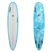 Stewart Longboards 9'0" Redline 11 (9'0", 22 3/4", 2 7/8") B#128498 with light blue and white resin swirl on the bottom and rails