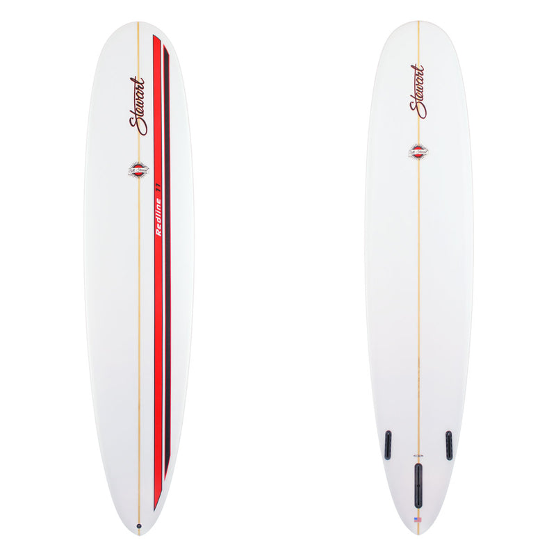 STEWART REDLINE 11 LONGBOARD SURFBOARD with black and red racing stripe