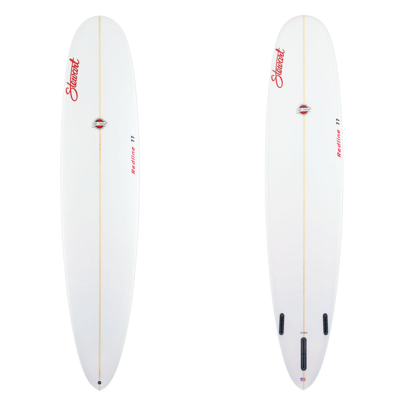 STEWART REDLINE 11 LONGBOARD SURFBOARD clear glassjob with red logos