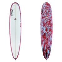 redline 11 poly longboard with blue and red resin swirl bottom and rails