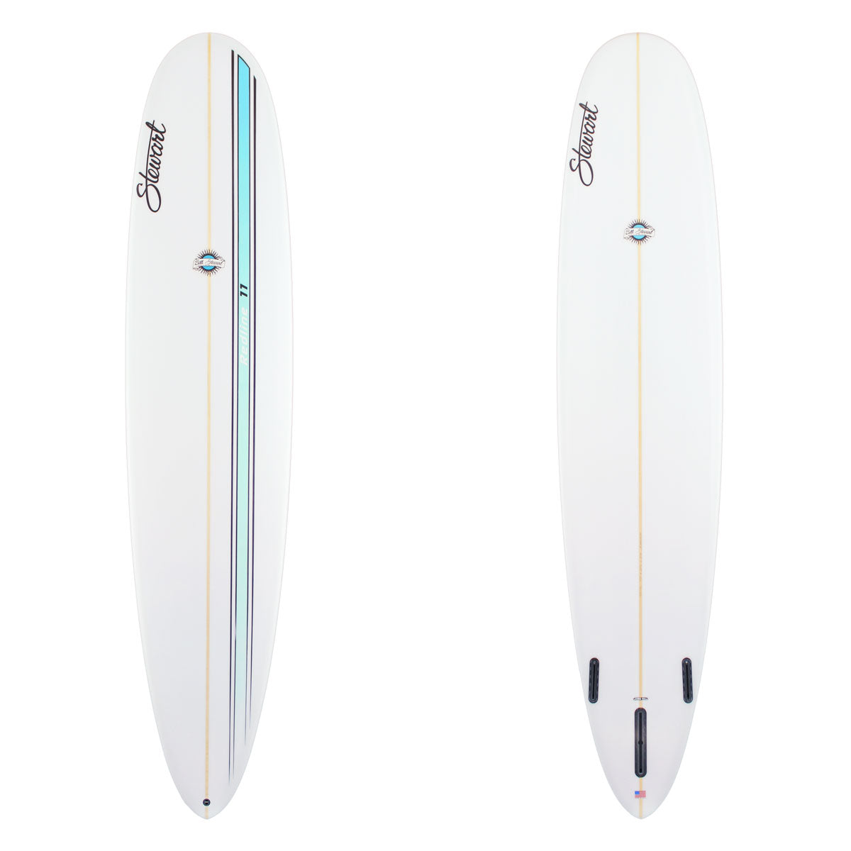STEWART REDLINE 11 LONGBOARD SURFBOARD WITH BLUE RACING STRIPE