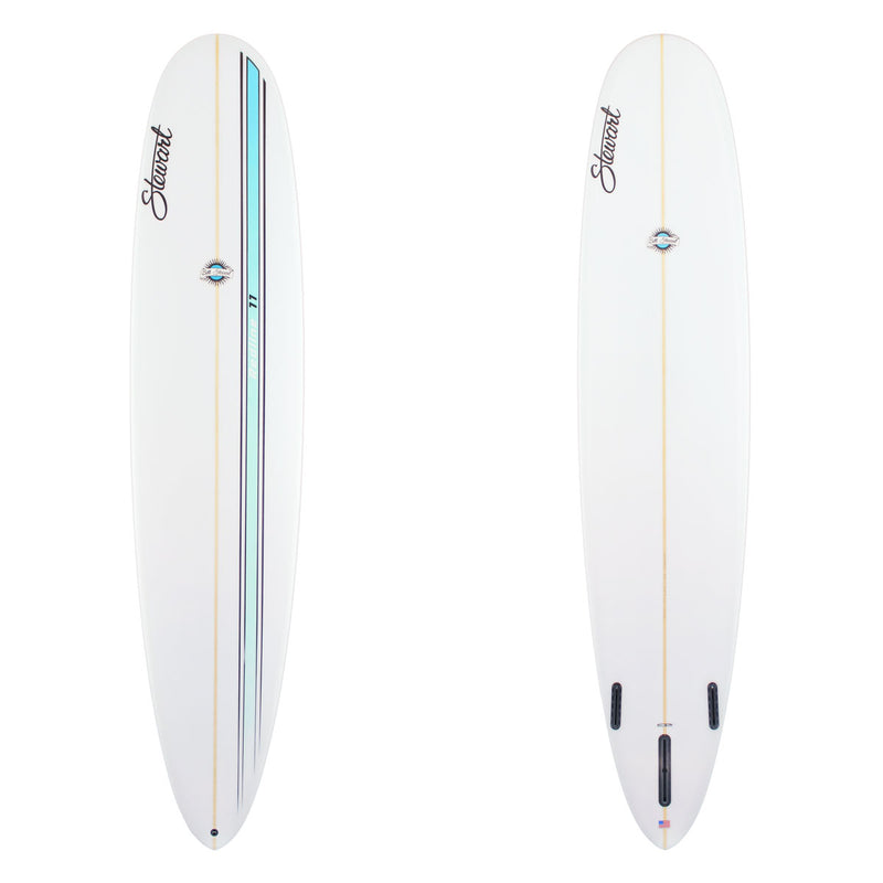 STEWART REDLINE 11 LONGBOARD SURFBOARD WITH BLUE RACING STRIPE