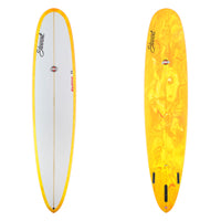 Stewart Longboard9'0" Redline 11 (9'0", 23 1/4", 3 3/8") B#128979 with yellow and gold resin swirl on the bottom and rails