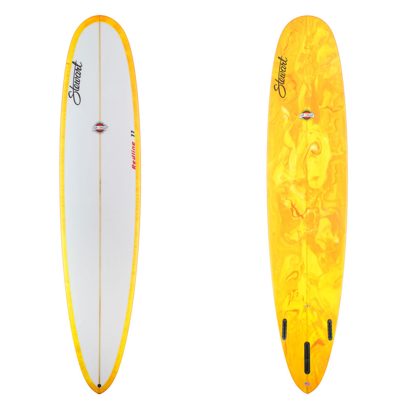 Stewart Longboard9'0" Redline 11 (9'0", 23 1/4", 3 3/8") B#128979 with yellow and gold resin swirl on the bottom and rails