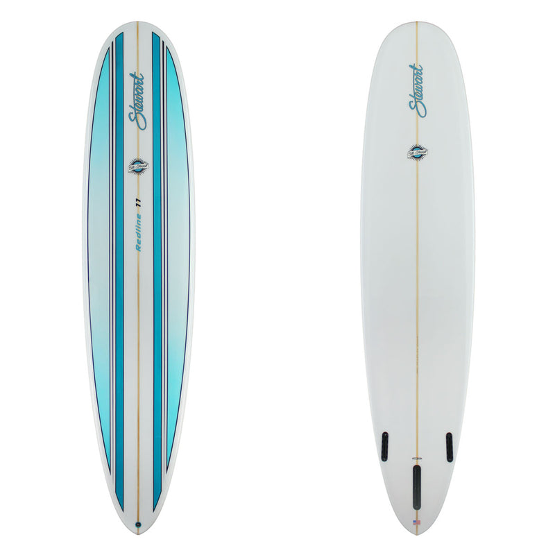 stewart redline 11 longboard with blue and teal panels on deck 