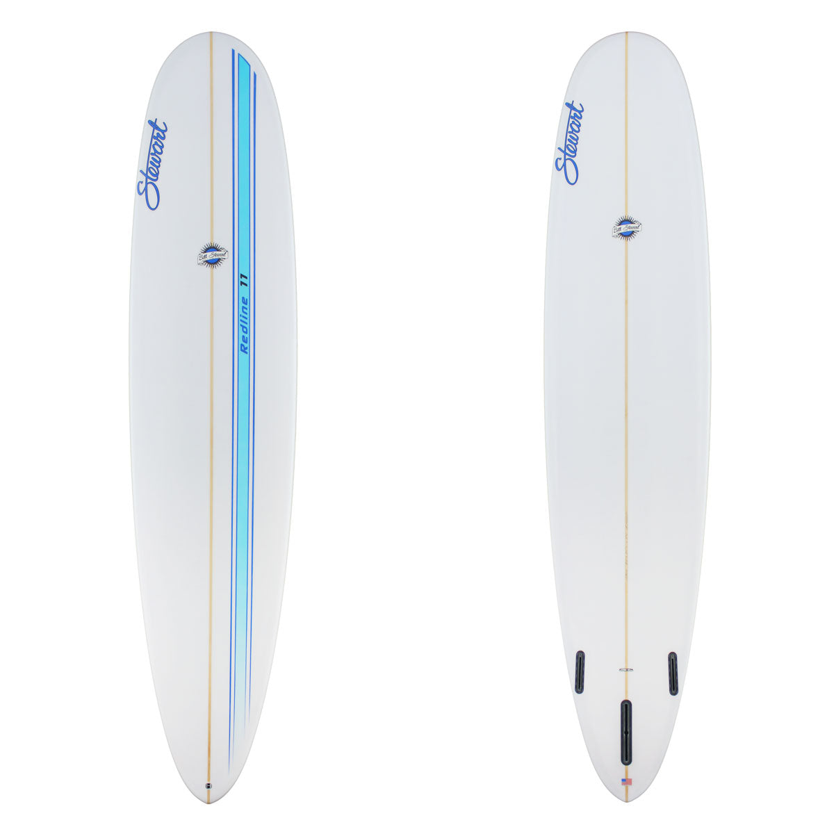 deck and bottom of stewart redline 11 with a blue racing stripe 