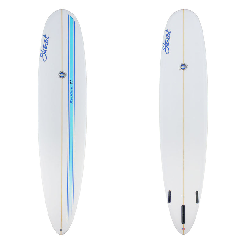 deck and bottom of stewart redline 11 with a blue racing stripe 