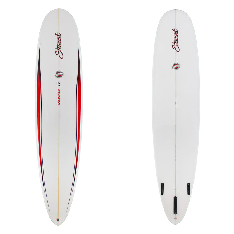 Stewart Longboard 9'0" Redline 11 (9'0", 24", 3 1/4") B#129034 Gloss & Polish and red black spears on the deck.