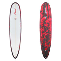 Stewart Longboard9'0" Redline 11 (9'0", 24", 3 1/4") B#129037 with a red and black resign swirl on the bottom and rails