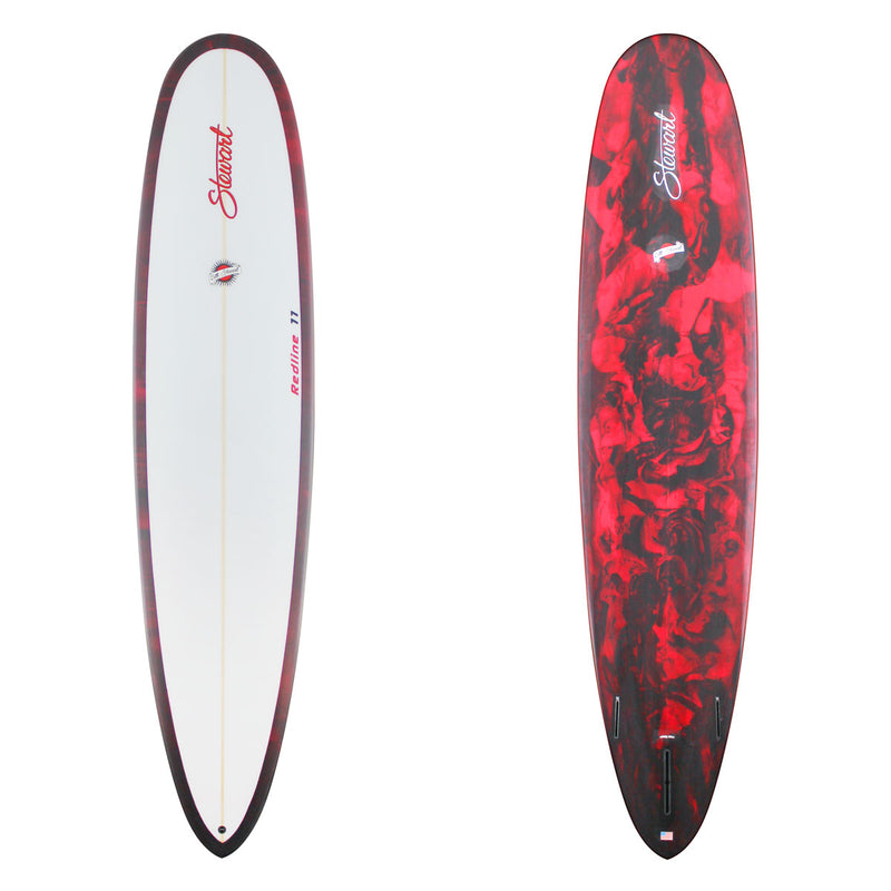 Stewart Longboard9'0" Redline 11 (9'0", 24", 3 1/4") B#129037 with a red and black resign swirl on the bottom and rails