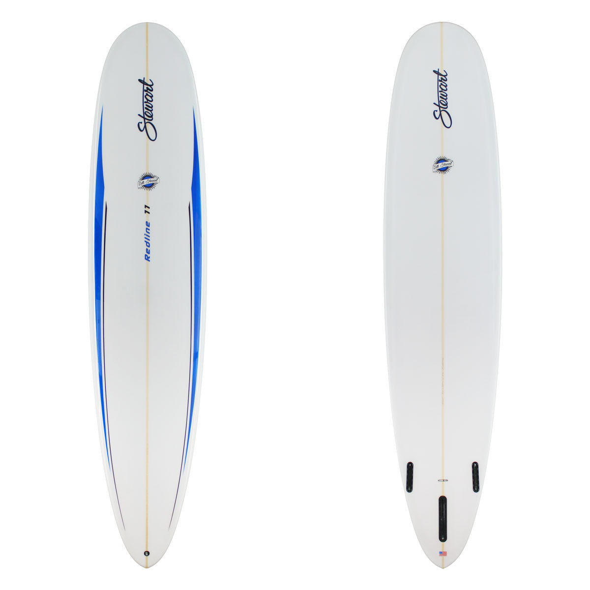 Stewart Longboard 9'0" Redline 11 (9'0", 23 3/4", 3 1/4") B#129097 with blue spears on the rails glossed and polish