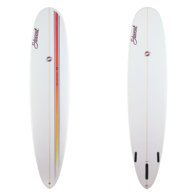 Stewart Longboard 9'0" Redline 11 (9'0", 24", 3 1/2") B#129110 with a red orange and yellow racing stripe on the deck