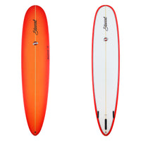 Stewart longboard 9'0" Redline 11 (9'0", 23 3/4", 3 1/4") B#129211 with a red and orange fade on the deck and rails 