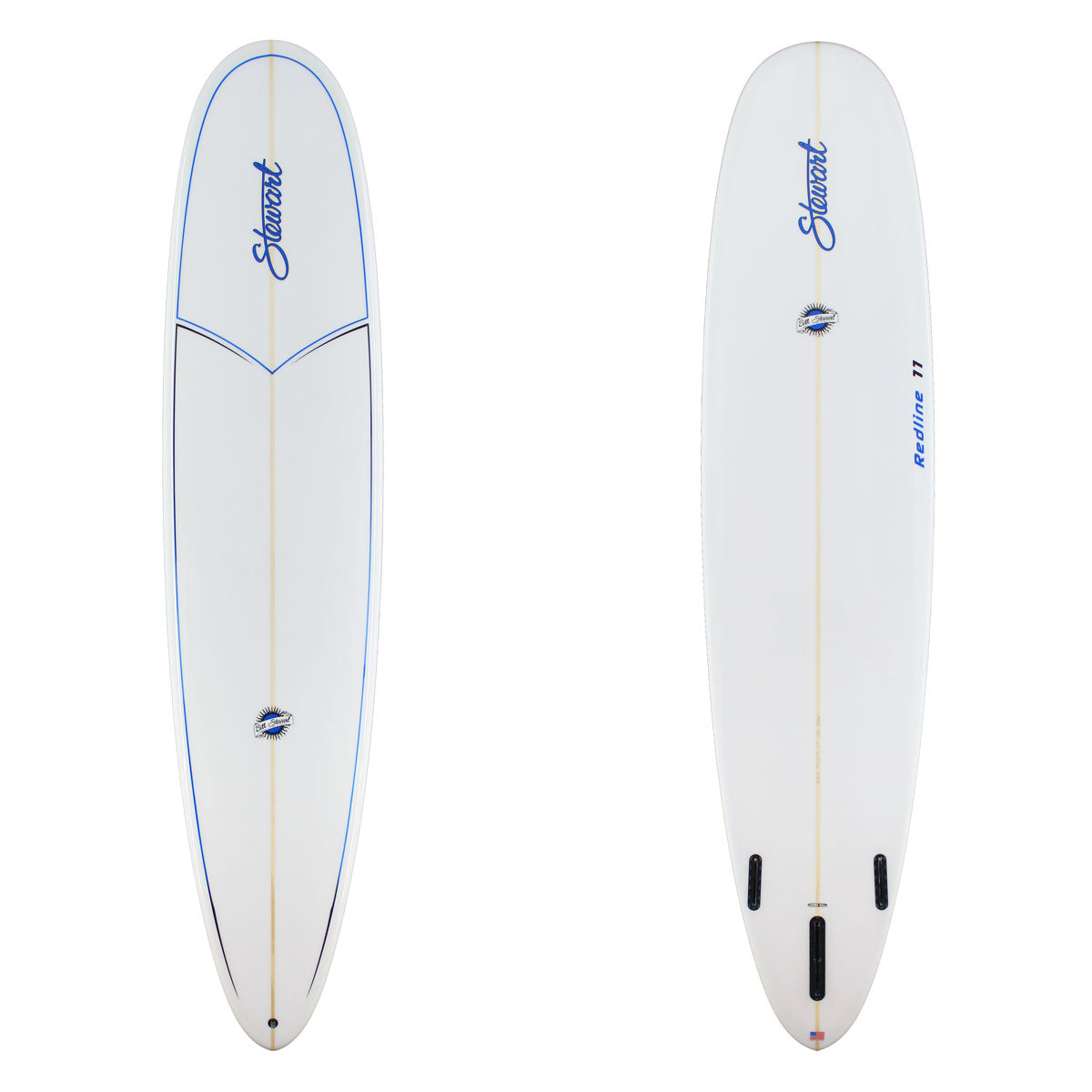 Stewart Longboard 9'0" Redline 11 (9'0", 23 3/4", 3 1/4") B#129212 Gloss & Polish with black and blue pin lines on the deck