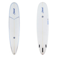 Stewart Longboard 9'0" Redline 11 (9'0", 23 3/4", 3 1/4") B#129212 Gloss & Polish with black and blue pin lines on the deck
