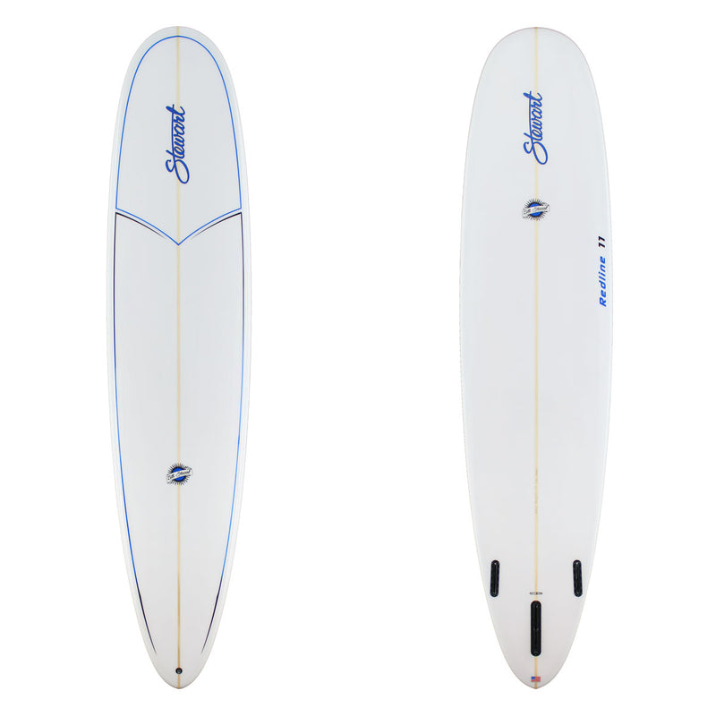 Stewart Longboard 9'0" Redline 11 (9'0", 23 3/4", 3 1/4") B#129212 Gloss & Polish with black and blue pin lines on the deck