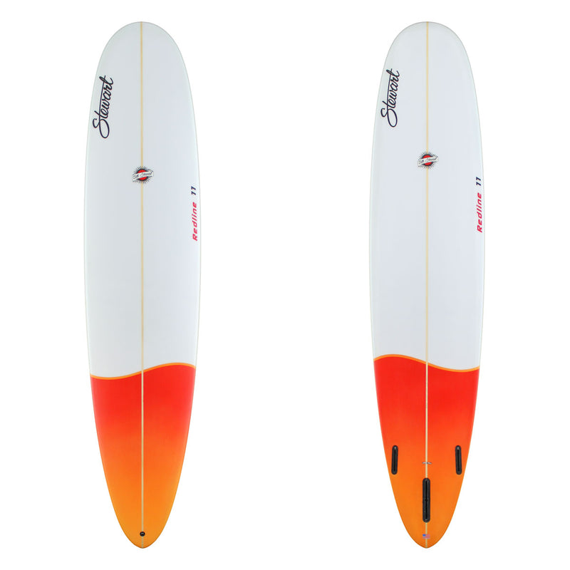 Stewart Longboard 9'0" Redline 11 (9'0", 24", 3 1/2") B#129213 with a red and orange tail fade tail dip on top and bottom