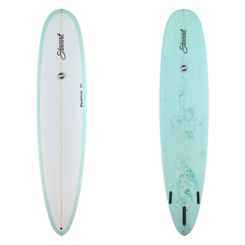 Stewart Longboard 9'0" Redline 11 (9'0", 24", 3 1/2") B#129215 with light blue resin swirl on the bottom and rail