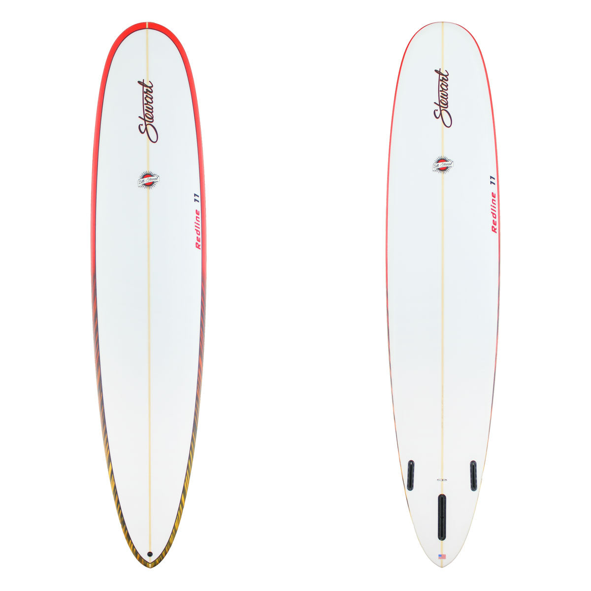 Stewart Longboard 9'0" Redline 11 (9'0", 23", 2 3/4") B#129275 with a red and yellow fade on the rails