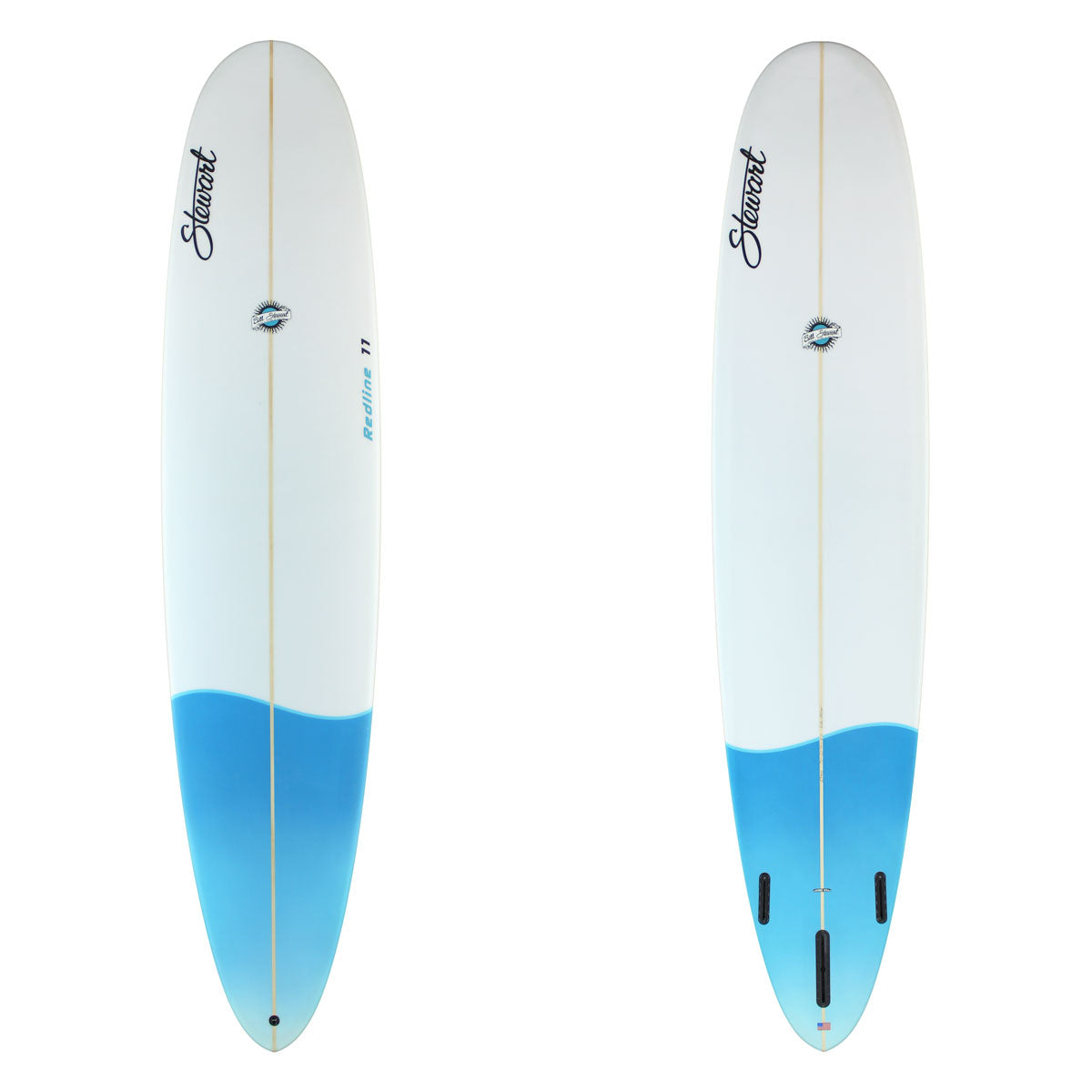 Stewart Longboard 9'0" Redline 11 (9'0", 23 3/4", 3 1/8") B#129402 with a blue tail dip on the top and bottom