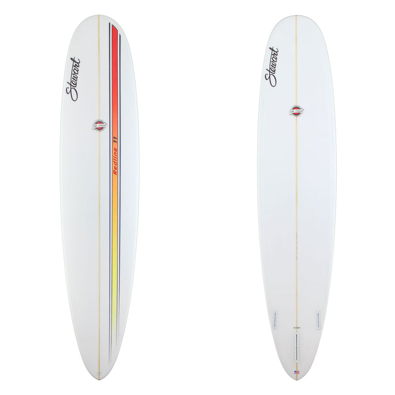 Stewart Longboard 9'0" Redline 11 (9'0", 23 1/2", 3 1/4") B#129668 with a red and orange racing stripe on the deck