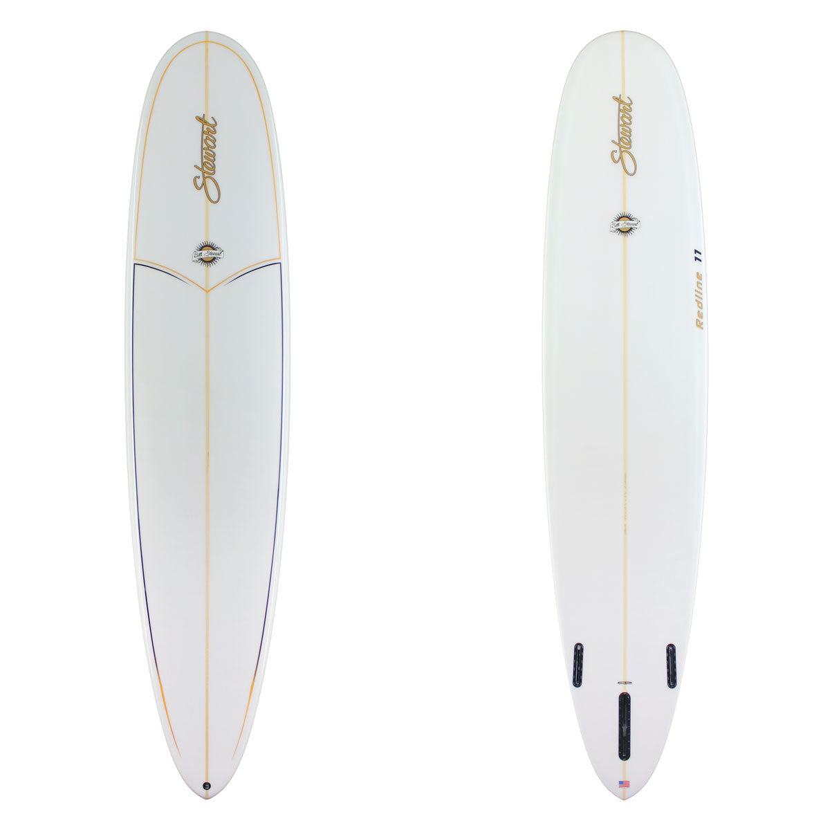 Stewart Longboard 9'0" Redline 11 (9'0", 23 1/2", 3 1/4") B#129697 Gloss & Polish with gold and black pin lines on the deck