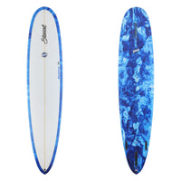Stewart Longboard 9'0" Redline 11 (9'0", 23 1/2", 3 1/4") B#129699 with a blue ad light bue resin swirl on the bottom and rails