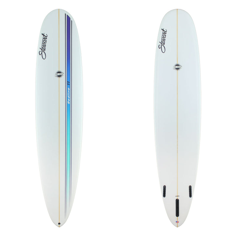 Stewart Longboard 9'0" Redline 11 (9'0", 23 3/4", 3 1/2") B#129749 with a dark blue racing strip on the deck