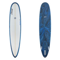 Stewart Longboard 9'0" Redline 11 (9'0", 23 3/4", 3 1/2") B#129751 with a blue and black resin swirl on the bottom and rails