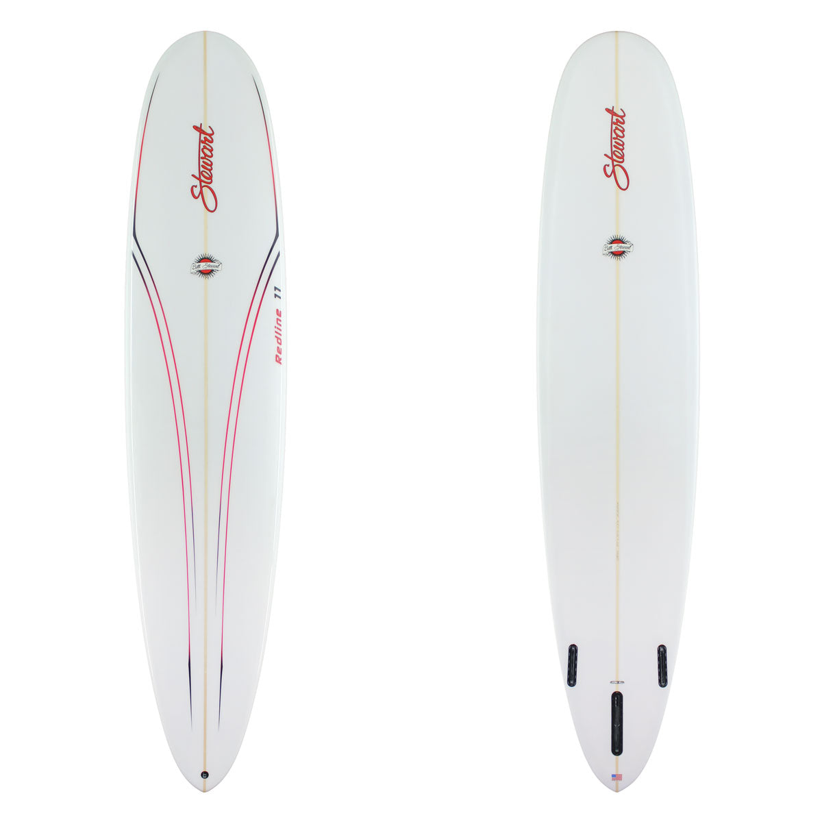 Stewart Longboard 9'0" Redline 11 (9'0", 23 1/4", 3 1/8") B#129786 Gloss & Polish with 2 red and black pin lines on the deck